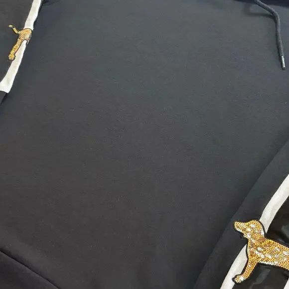 Victoria’s Secret PINK Gold Sequin Bling Pup Dog Pullover Hooded Sweatshirt - SM - Picture 7 of 11